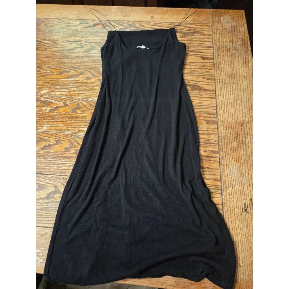 Joah Brown Strappy Slit Dress Black Ribbed Sz M/L - Picture 4 of 4